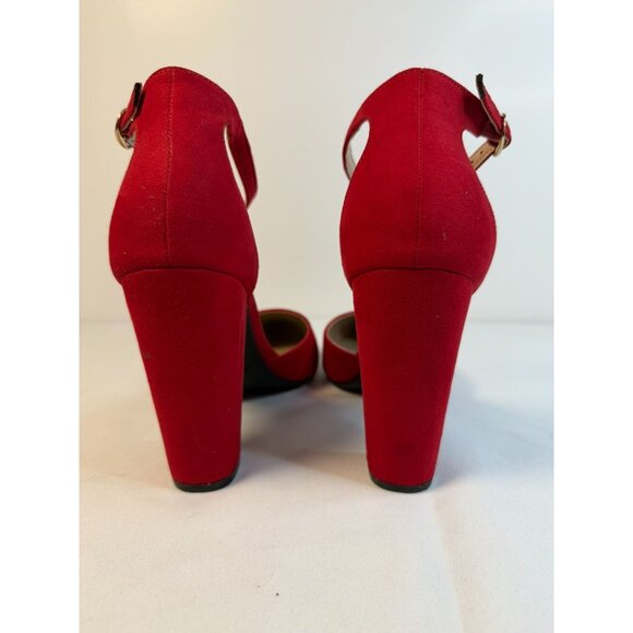 Dream Pairs Red High Heels Size 9 Block Pointed Toe Ankle Strap Dress Shoes - Picture 8 of 14
